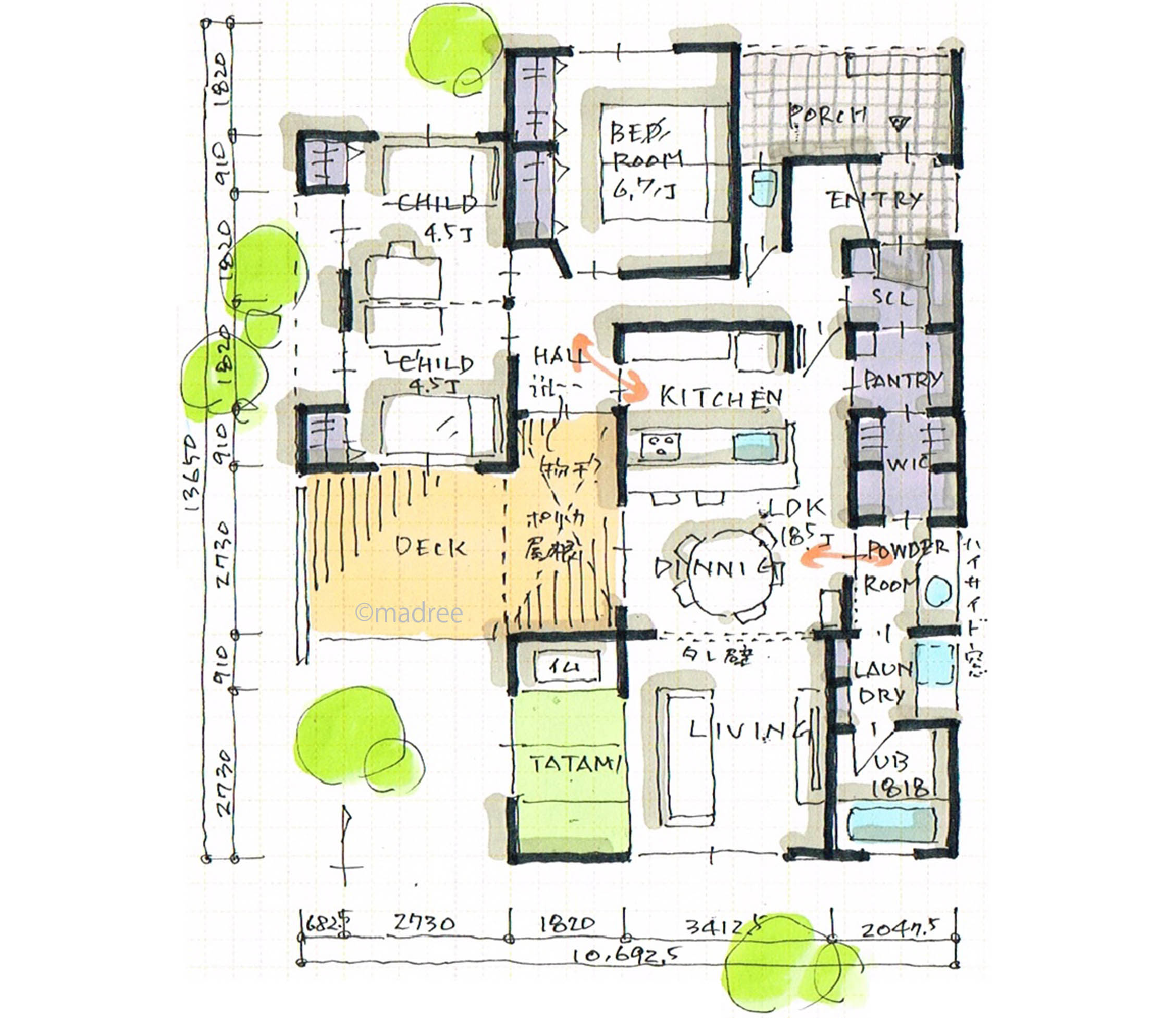 内外のつながりが楽しさを生み出す、子どもがのびのび遊べる平屋