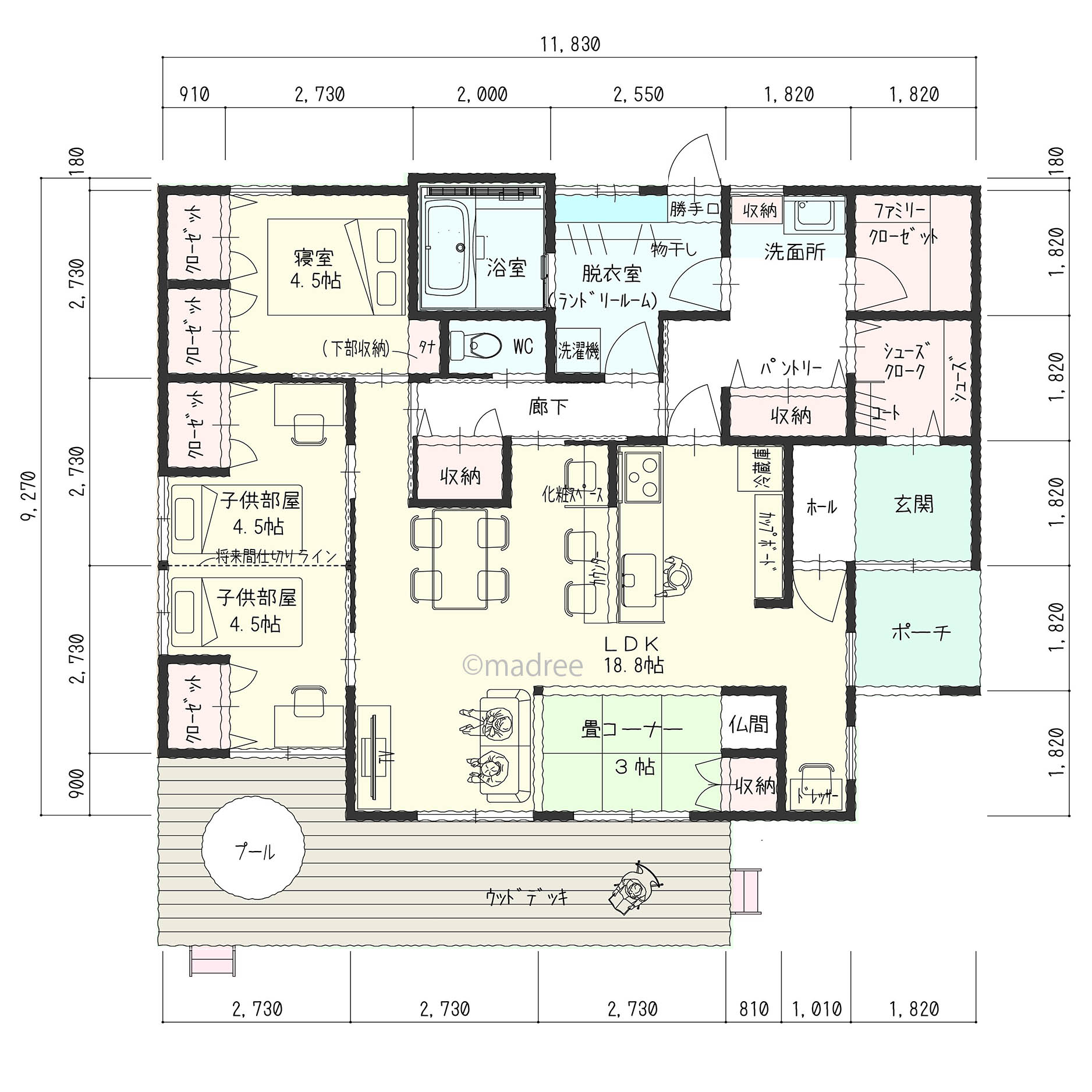 家事しながら家族を見守る、キッチン中心の回遊動線の家