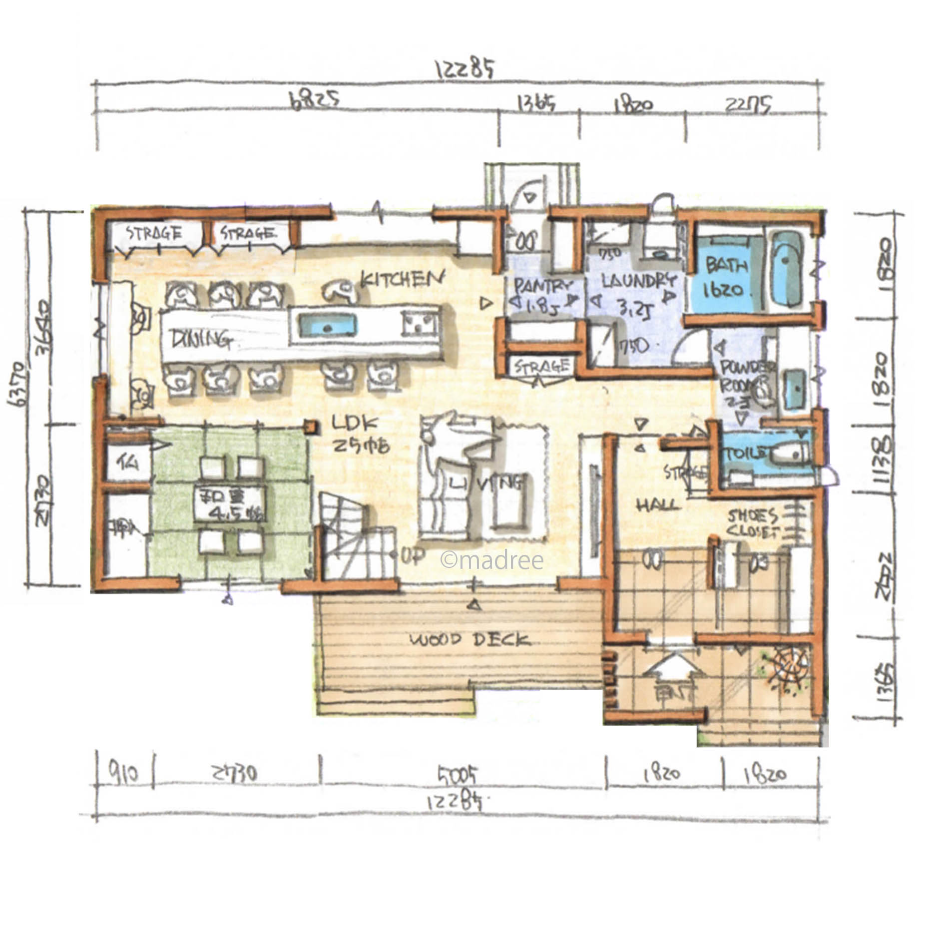 キッチンから家全体と庭まで見渡せる、子どもがのびのび育つ見守り上手な家