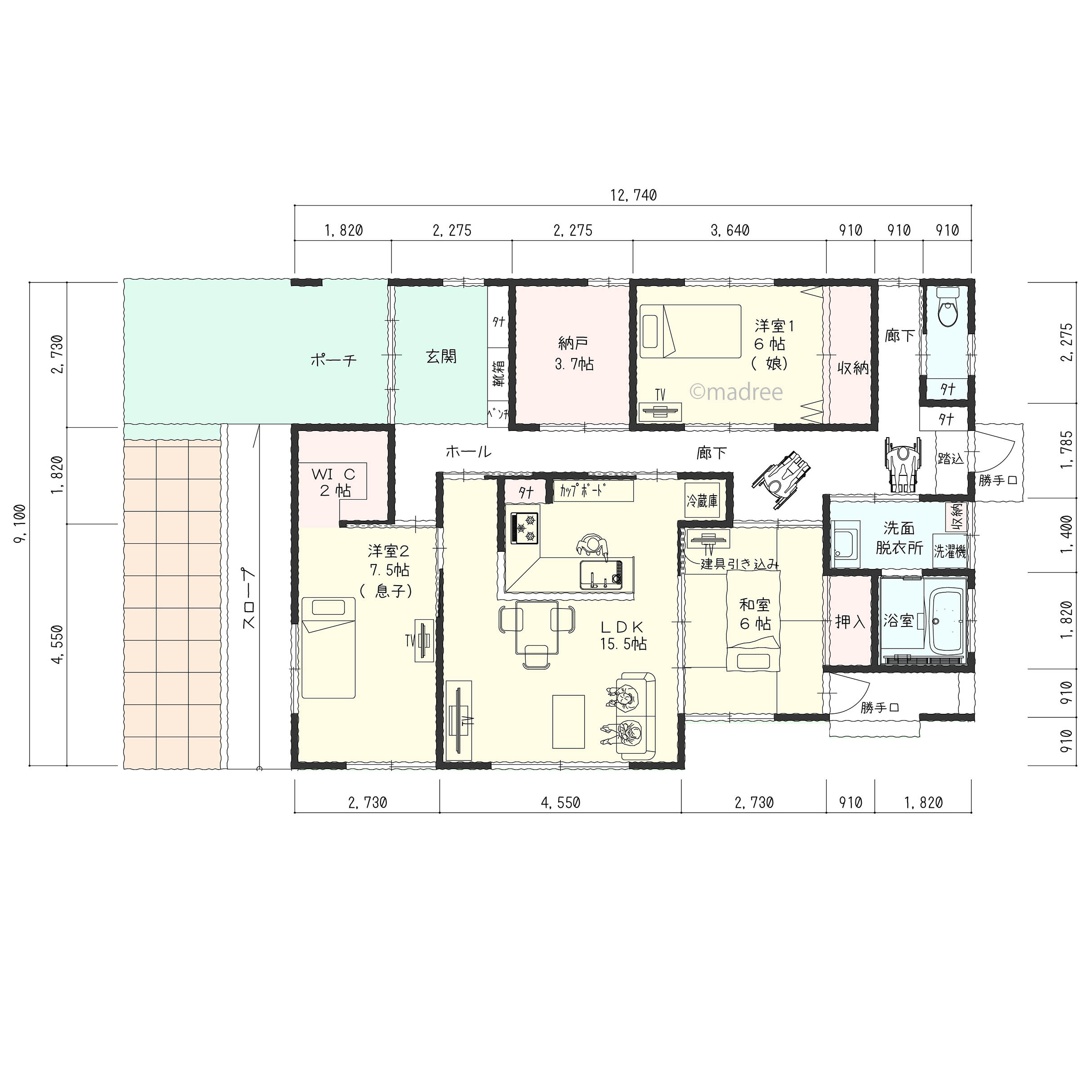 中心のリビングに家族が集う、自然の光と風を感じる大人世帯の平屋