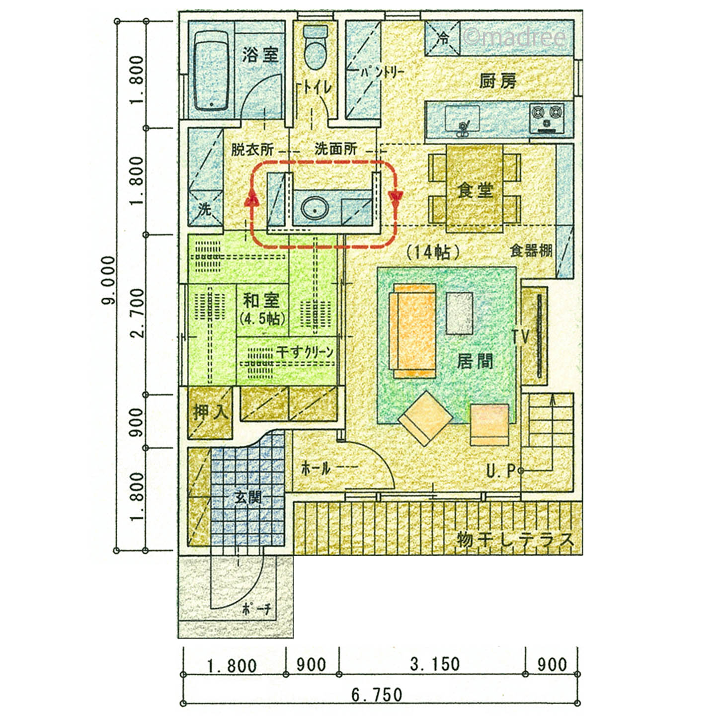 最短距離で家事を完結、キッチンと水回りが直結する効率動線の家