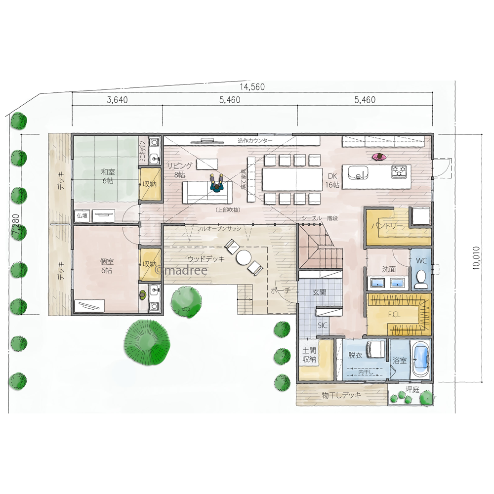明るく開放的な一体型LDKで、家族団欒楽しむ4世代同居の家