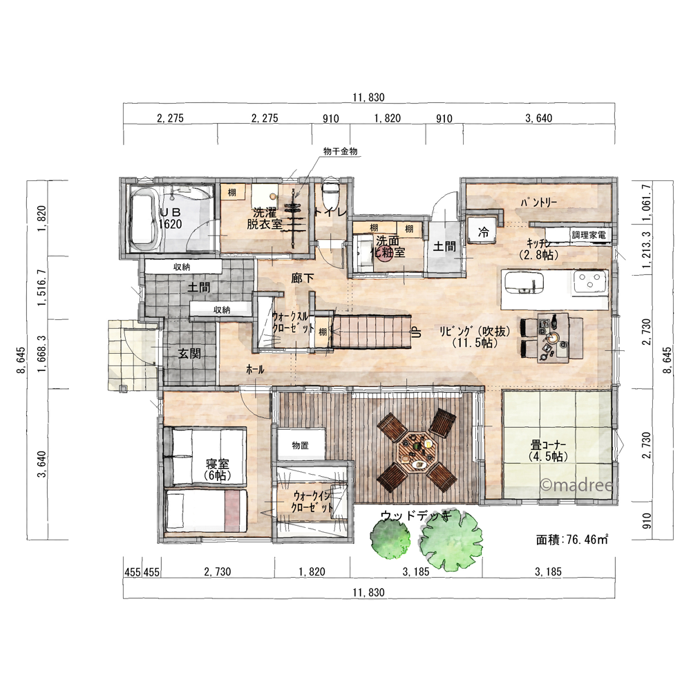 リビングとつながるデッキで、休日はおうちアウトドア楽しむ家