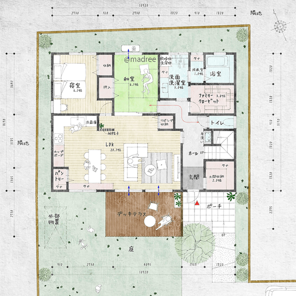 コンパクト動線で家族時間を生み出す、庭と一体明るく伸びやかな家