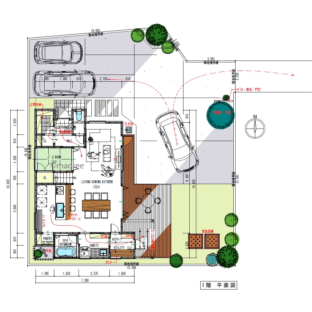 リビングに3世代が集う、採光工夫した旗竿地に建つ二世帯住宅