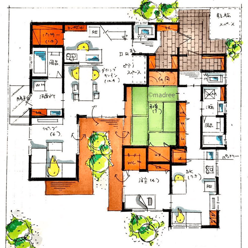 庭と和室を気軽に行き来、適度な距離で過ごす二世帯住宅