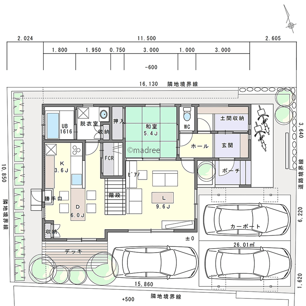 部屋の奥まで光が届く、自然と家族が顔を合わせる開放的なLDKの家