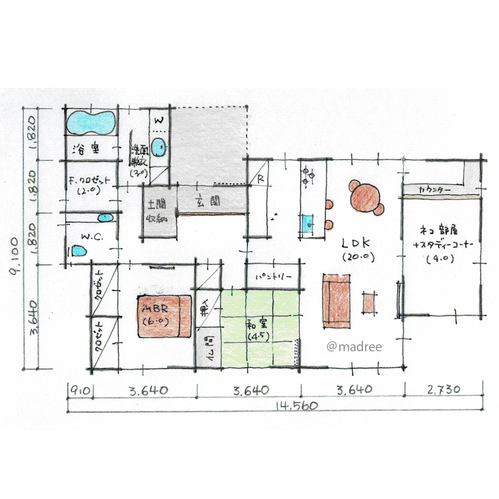 愛猫と共にのびのび暮らす、広々玄関で気持ちよく来客迎える平屋