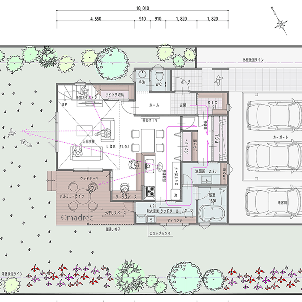 家中を気持ち良くショートカット、回遊動線で行きたい場所が近く感じる家