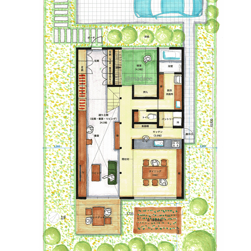 南北を貫く土間リビングで趣味と愛犬と暮らす、眺望良きほぼ平屋の家