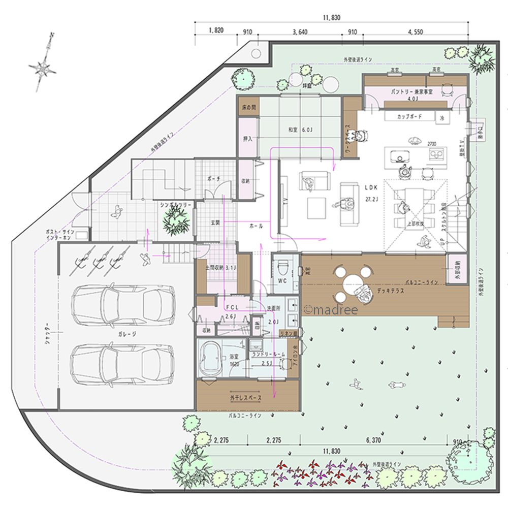 高塀のプライベート空間でオープンに暮らす、ママ目線の家事ラク追求した家