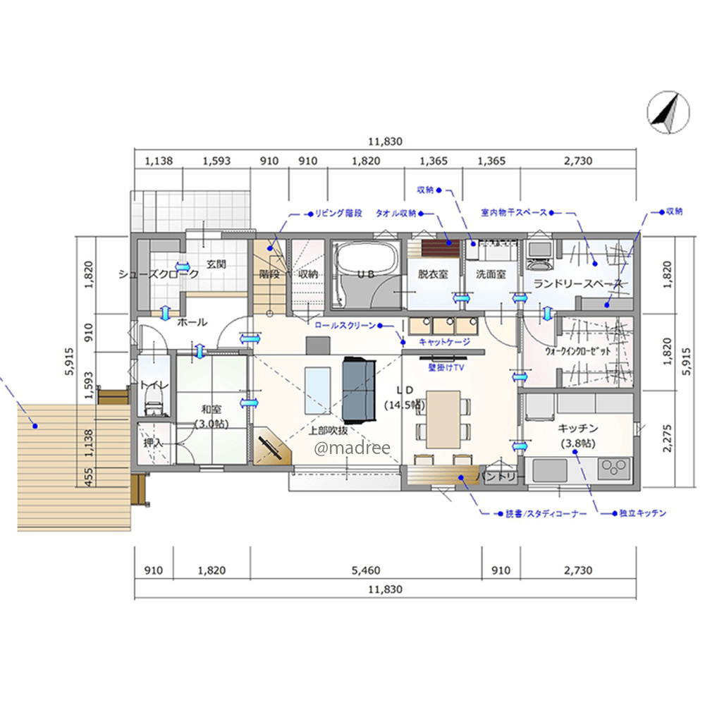 繋がる動線で時短家事、開放的な採光空間で過ごす旗竿地の家