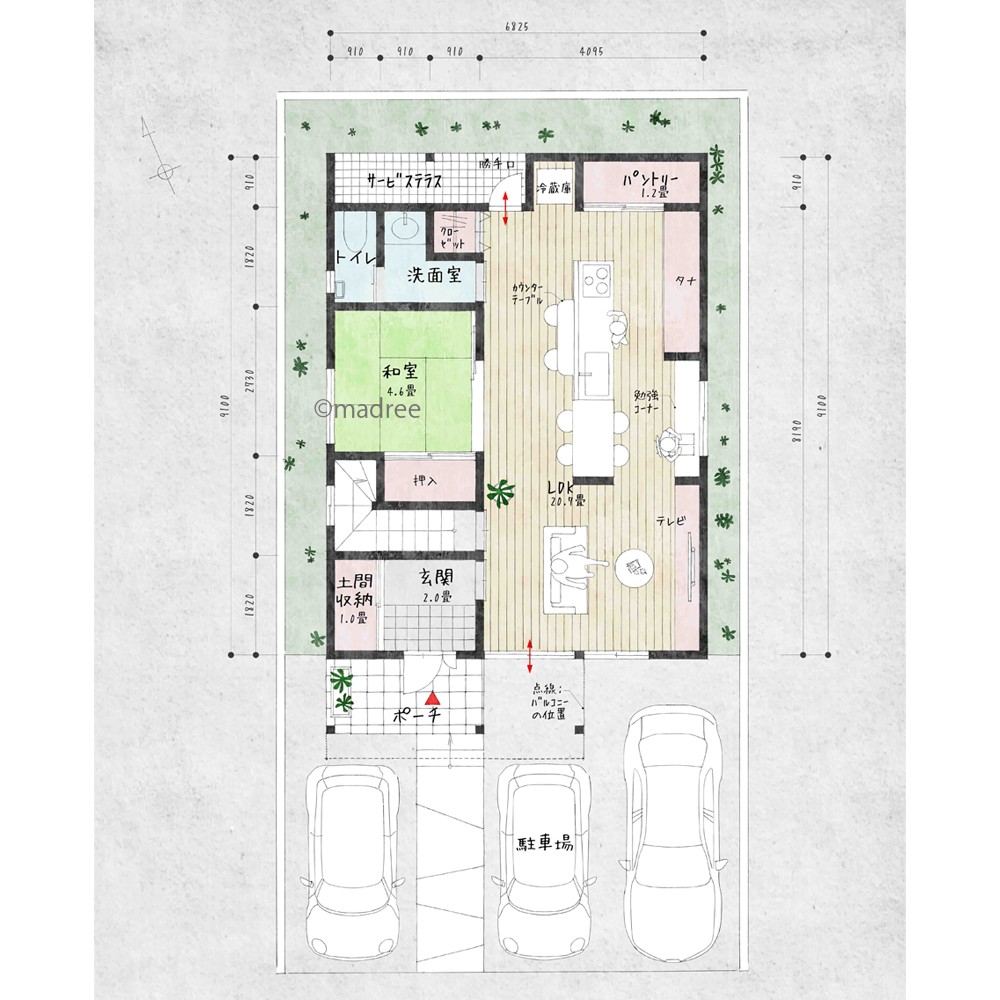 細長い土地を有効利用、2階で洗濯完結の家