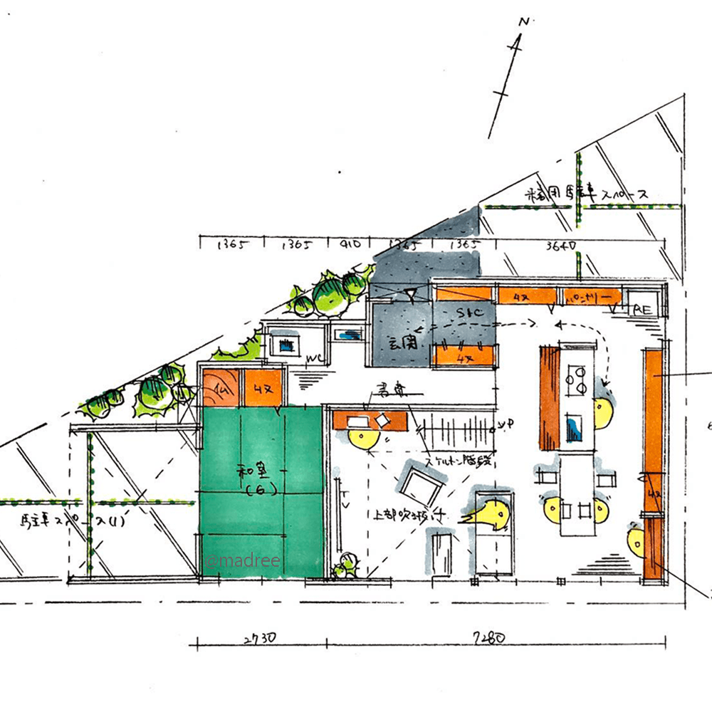 在宅ワークも快適に過ごす、全室南向きの明るく暖かい三角地の家