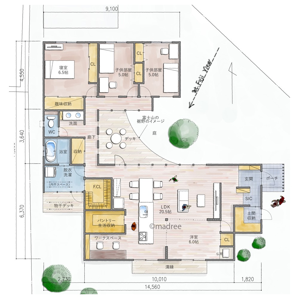 変形地を有効活用した、明るく飽きのこない平屋