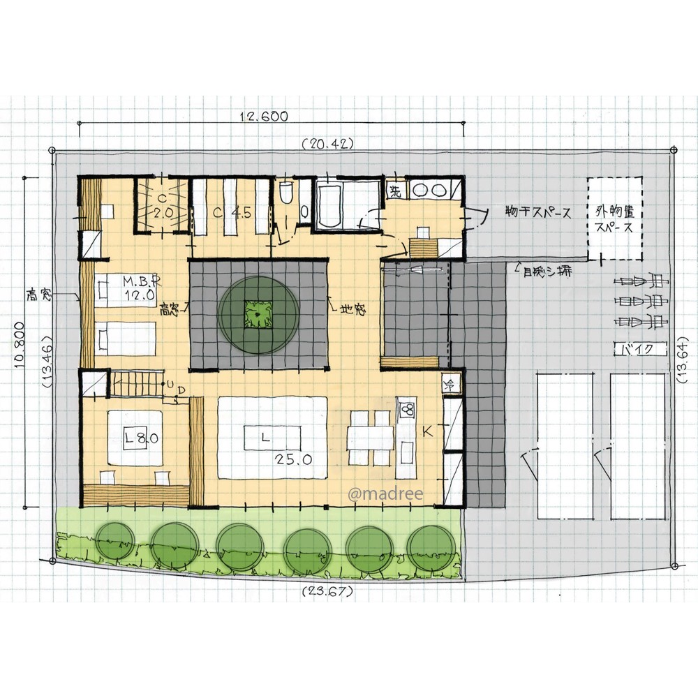 中庭一体のLDKで光と風が心地良い、ゆるやかに繋がるオープンハウス