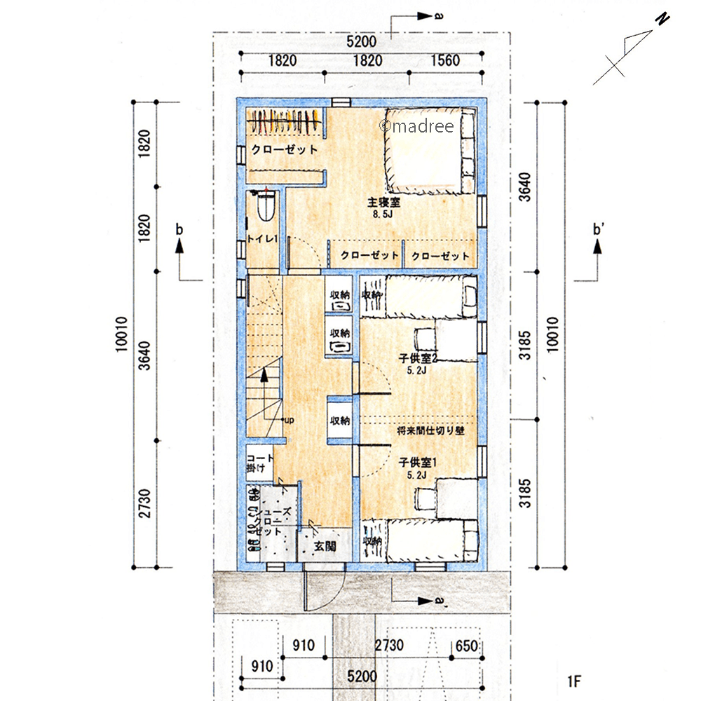 居室と生活を分けて快適に過ごす、明るい2階で家事完結できる縦長地の家