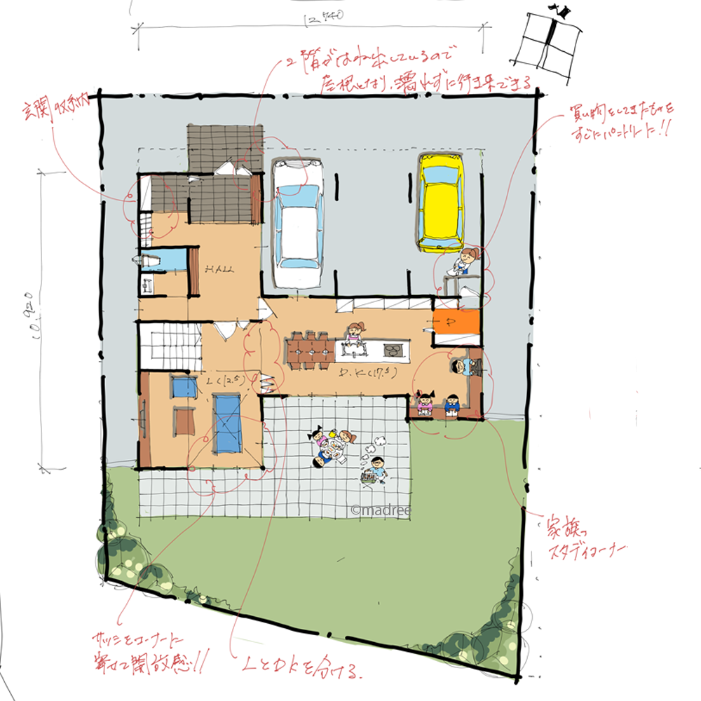 便利な生活動線、南側に開けたビルトインガレージのある家