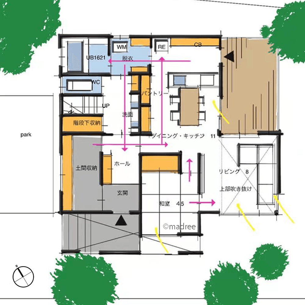LDKとつながる大きなデッキを走り回れる、光と風と緑感じるアウトドア好きの家