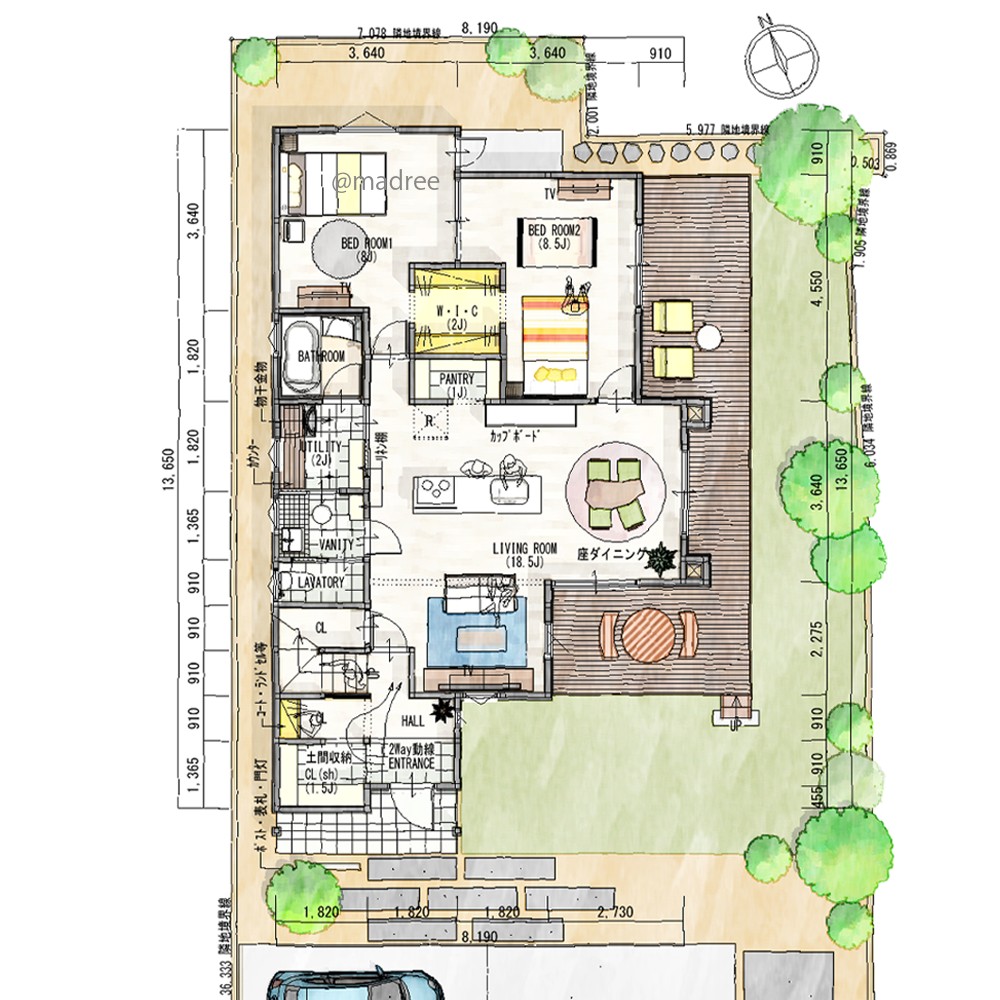 1階リビングが憩いの場、玄関共有の二世帯住宅