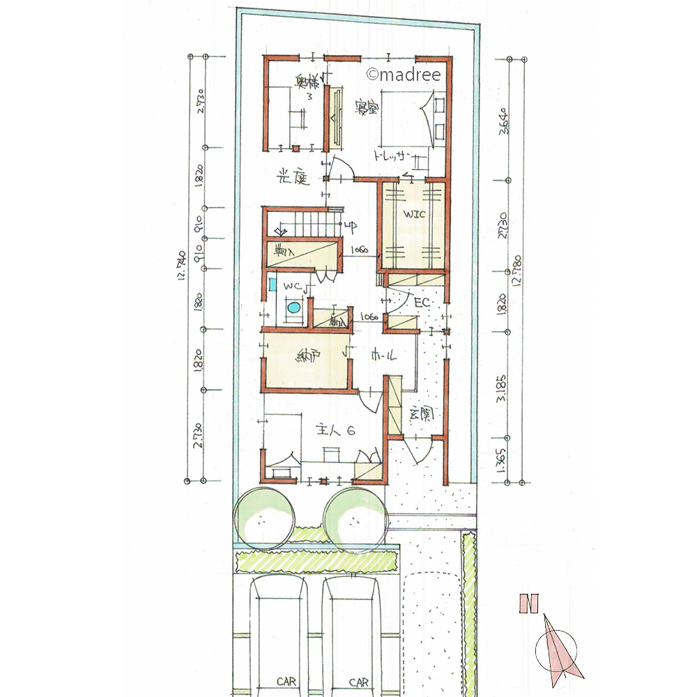 2階バルコニーで愛犬と楽しく過ごす、縦長地に明から取り込む光庭のある家