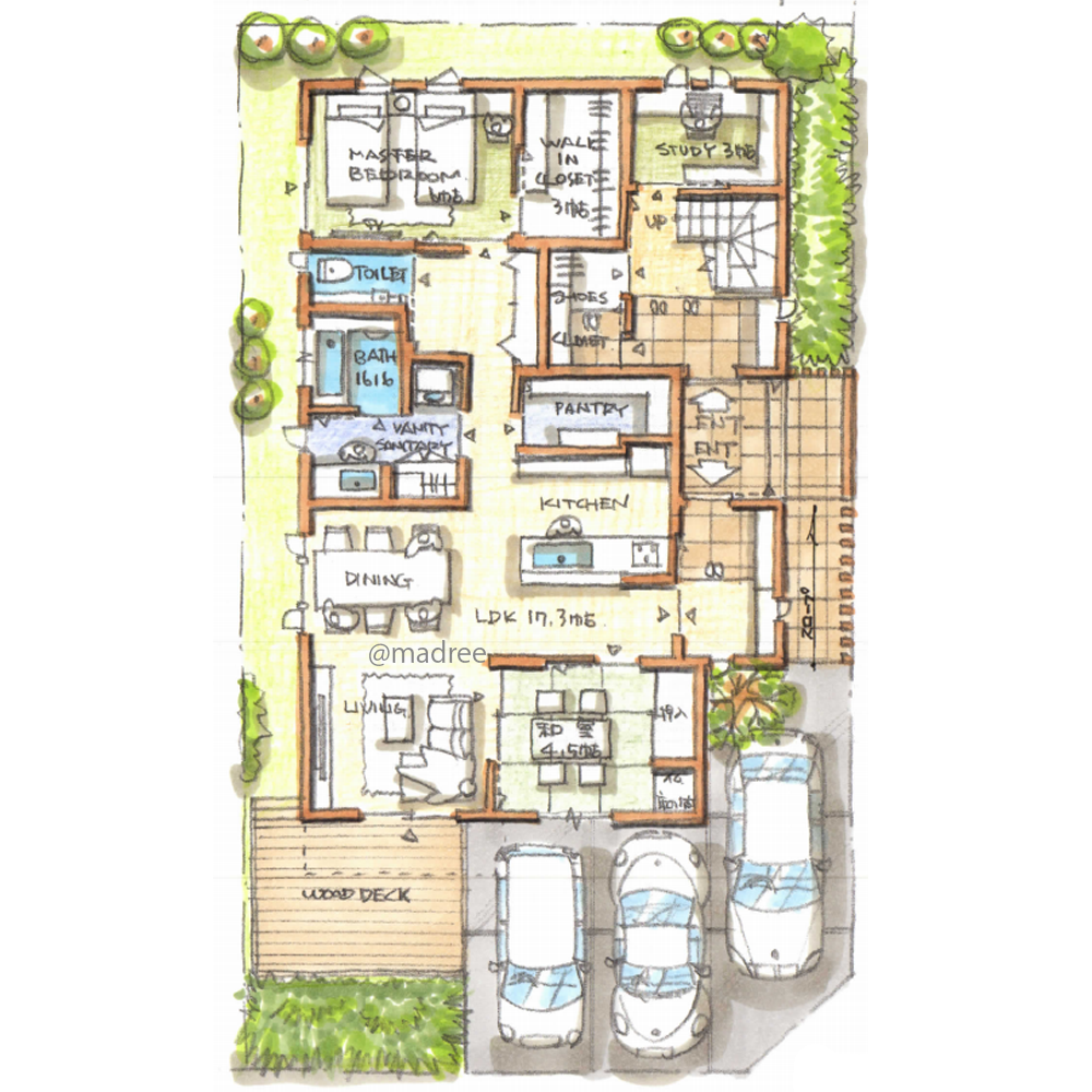 適材適所収納と家事動線を重視、程よい距離感の完全分離二世帯住宅