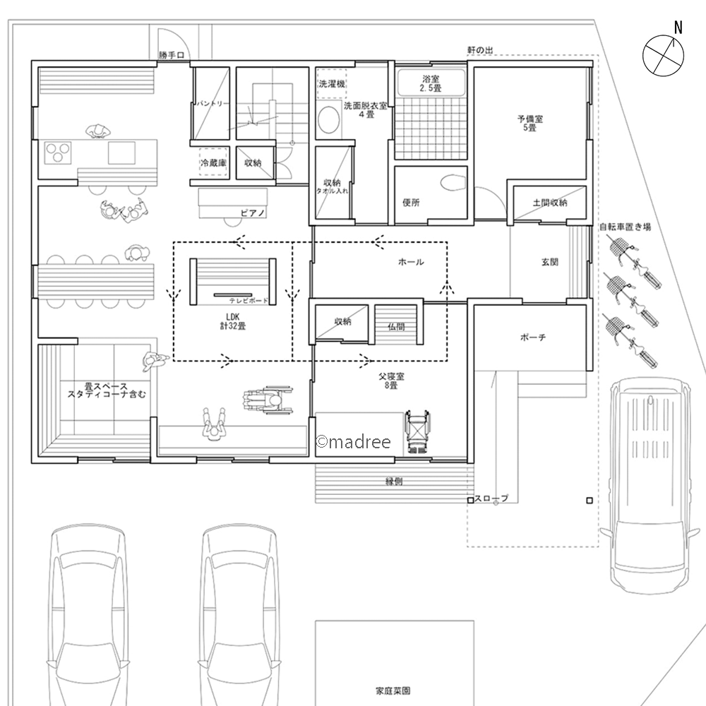 適度な距離感で心地よく過ごす、介護しやすい回遊動線の二世帯住宅