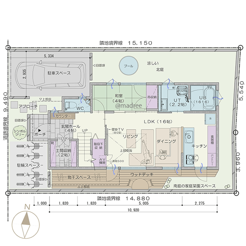 ウッドデッキで繋がり感じる、自然に集う居心地良いLDKの家