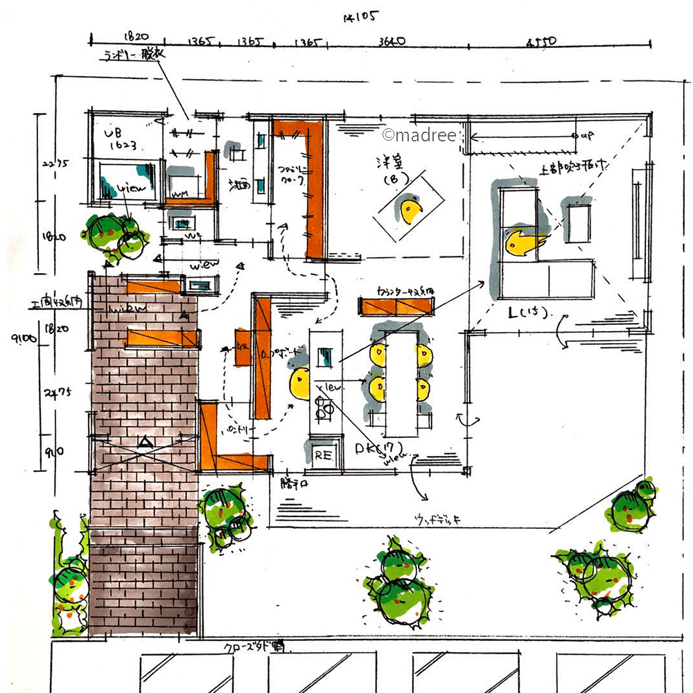 キッチン中心の回遊動線で家事の時間短縮、趣味を楽しむ余裕が生まれる家