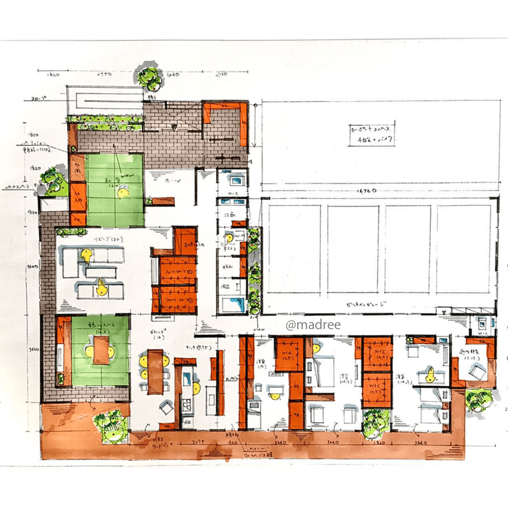 南北に分けたON/OFF空間、適度にプライバシーを保つ二世帯住宅