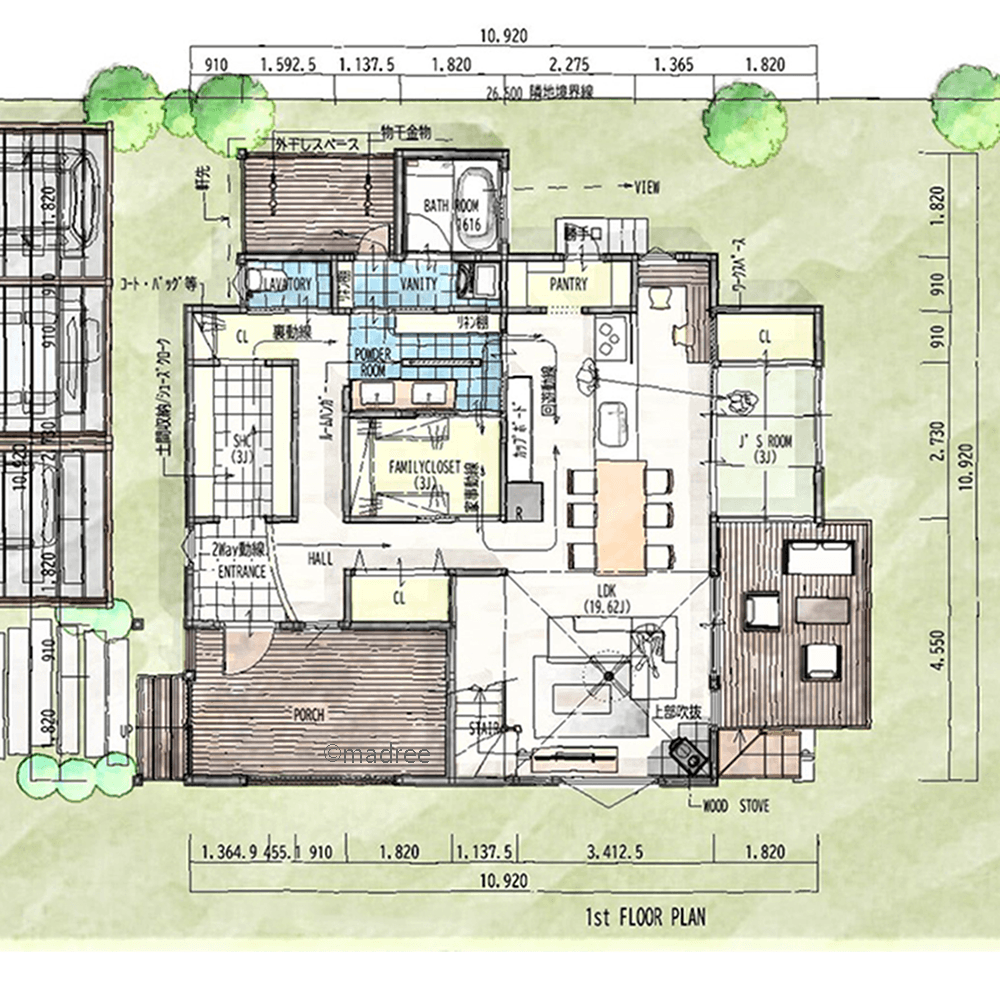 ファミクロ中心に家事シェアしやすい、自然に囲まれたアウトドアな家