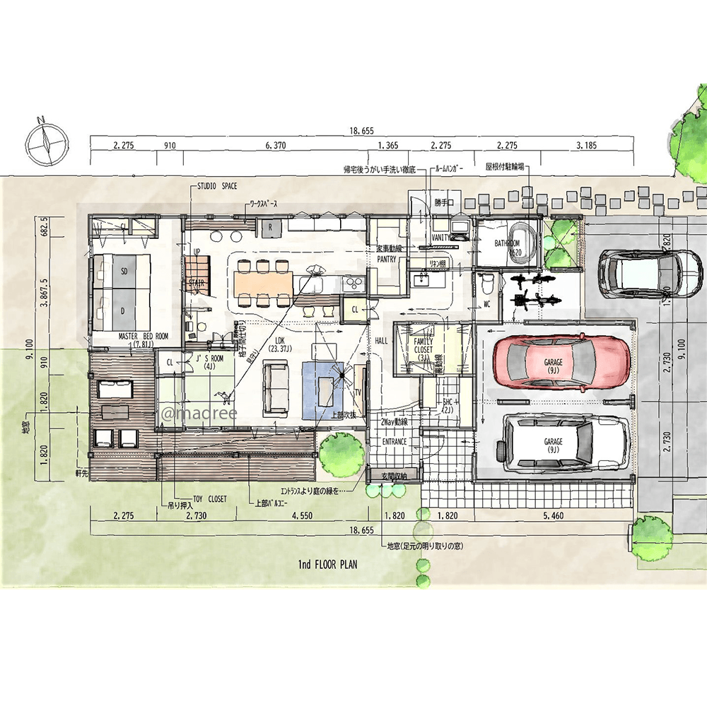 自然の採光で気持ちも明るく、風の流れる爽やか空間の家