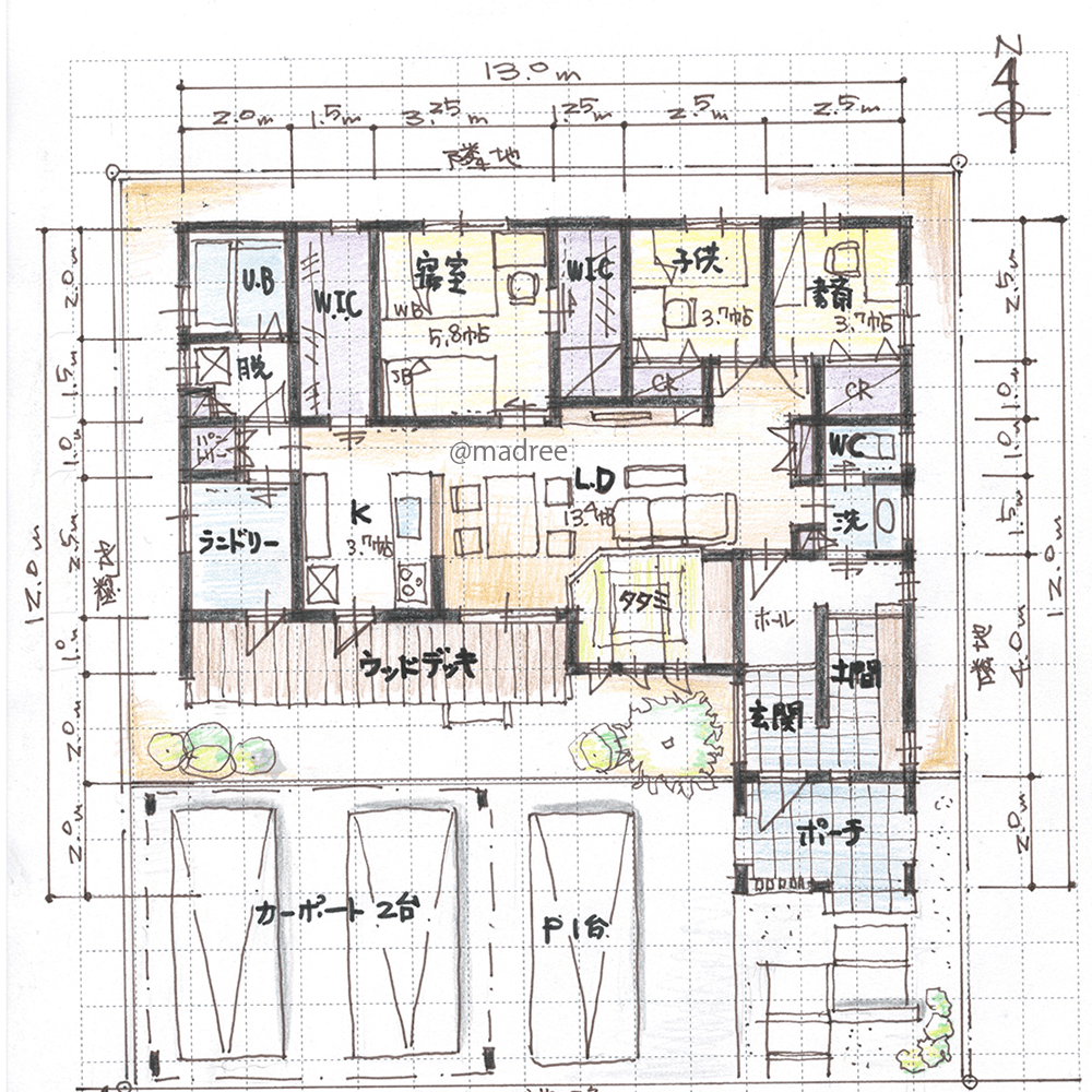 ウッドデッキ回遊で動線スムーズ、心地良いコンパクトな平屋