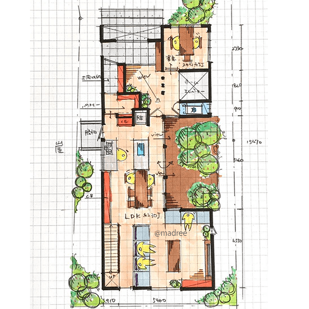 生活感を封印し気持ちもスッキリ、植栽豊かな縦長のコートハウス