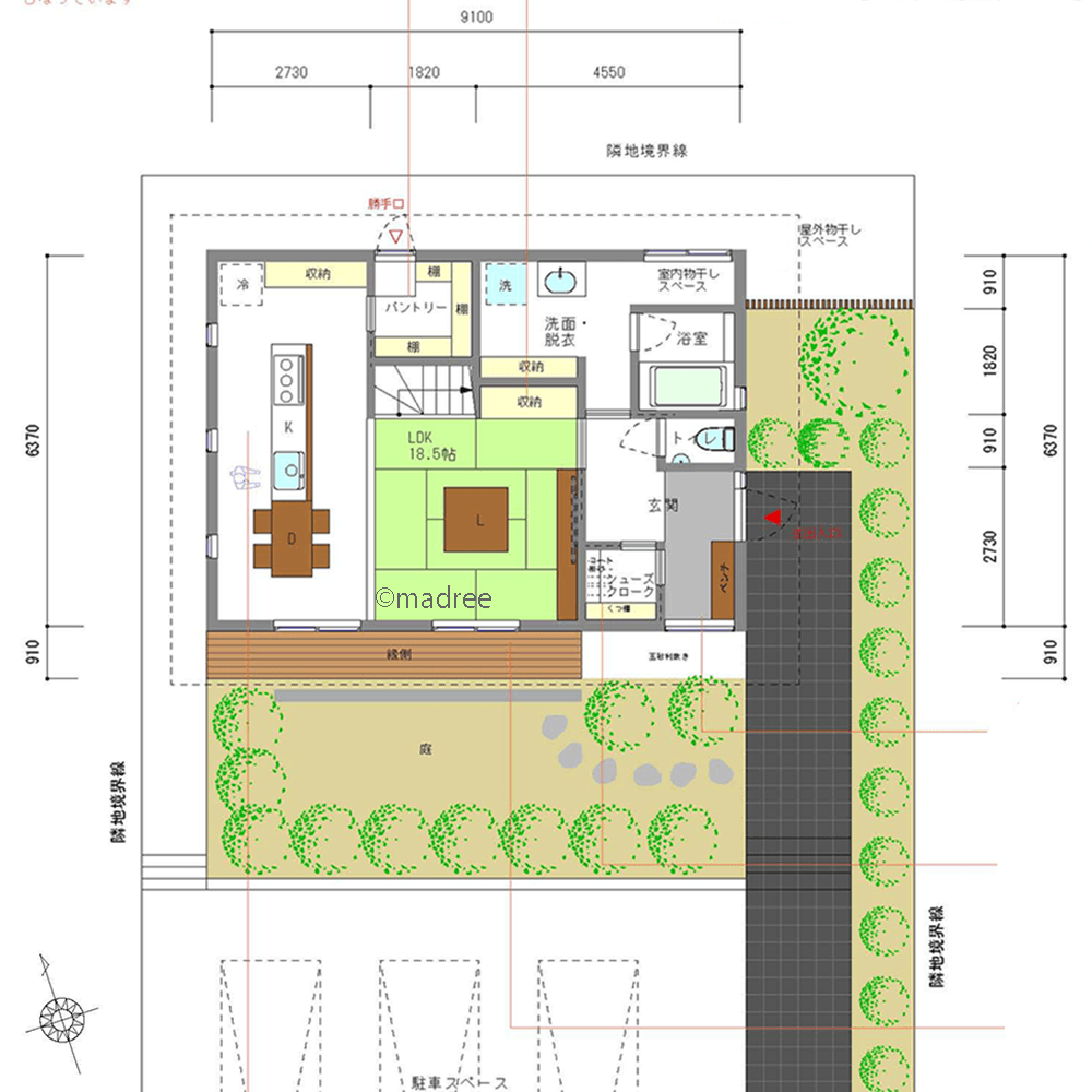 縁側のある圧迫感ない落ち着く空間、同じ目線で座って過ごす畳リビングの家