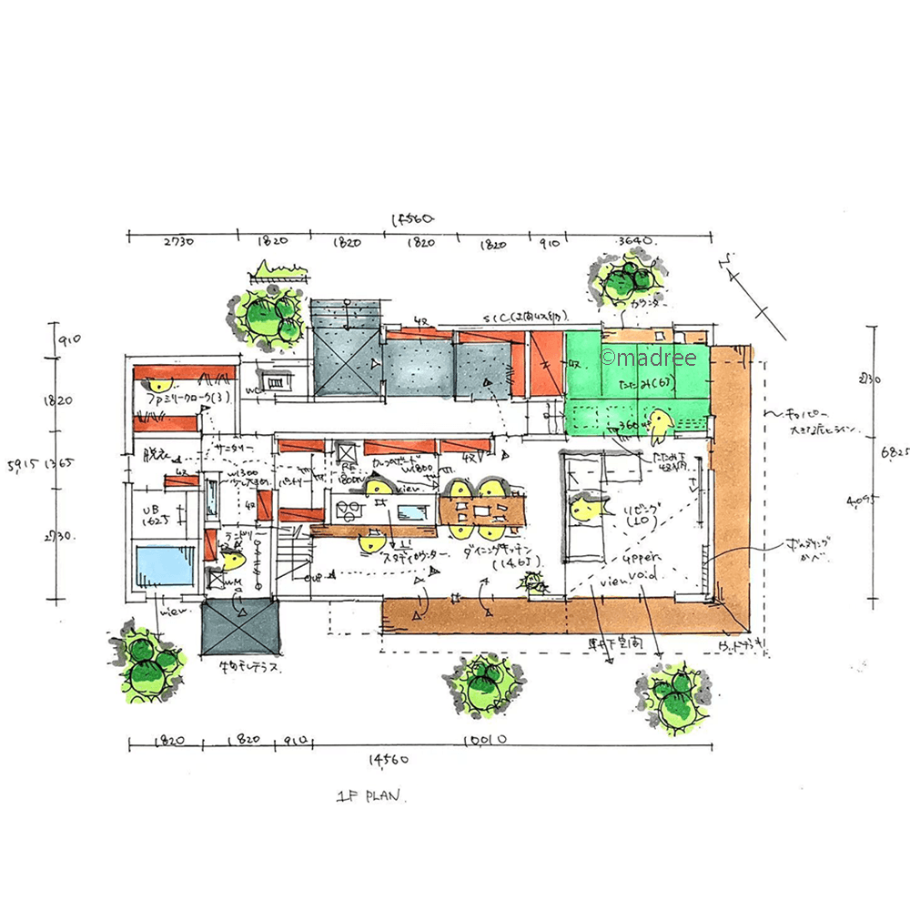 家族や友人と目線を合わせて会話楽しむ、カフェライクなダウンフロアキッチンの家
