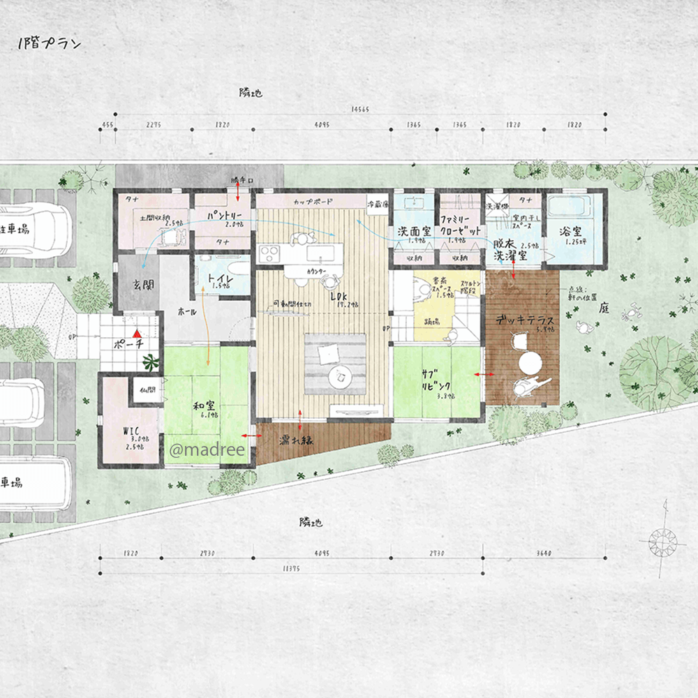 大収納ですっきり部屋整う、内外つながる全室南向きの二世帯住宅