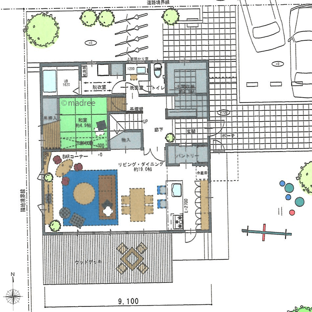 晩酌スペースで夜のお楽しみタイム、来客も気軽に泊まれるくつろぎの家