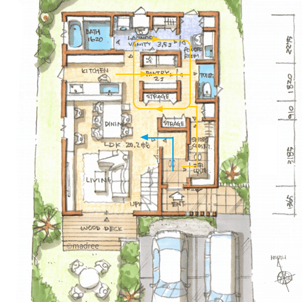 コンパクト回遊家事と帰宅動線で、家族時間生み出す共働き応援の家