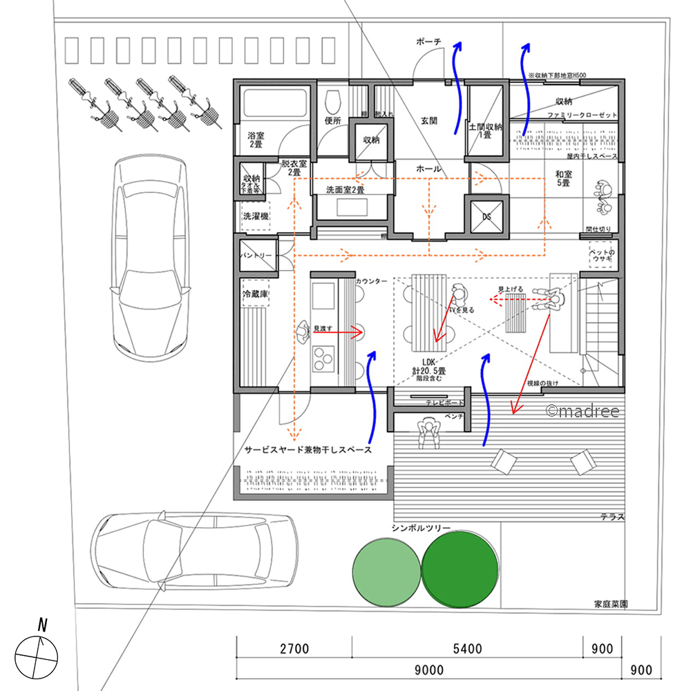 干渉しすぎない心地良い距離感、吹抜から自然とコミュニケーションが生まれる家