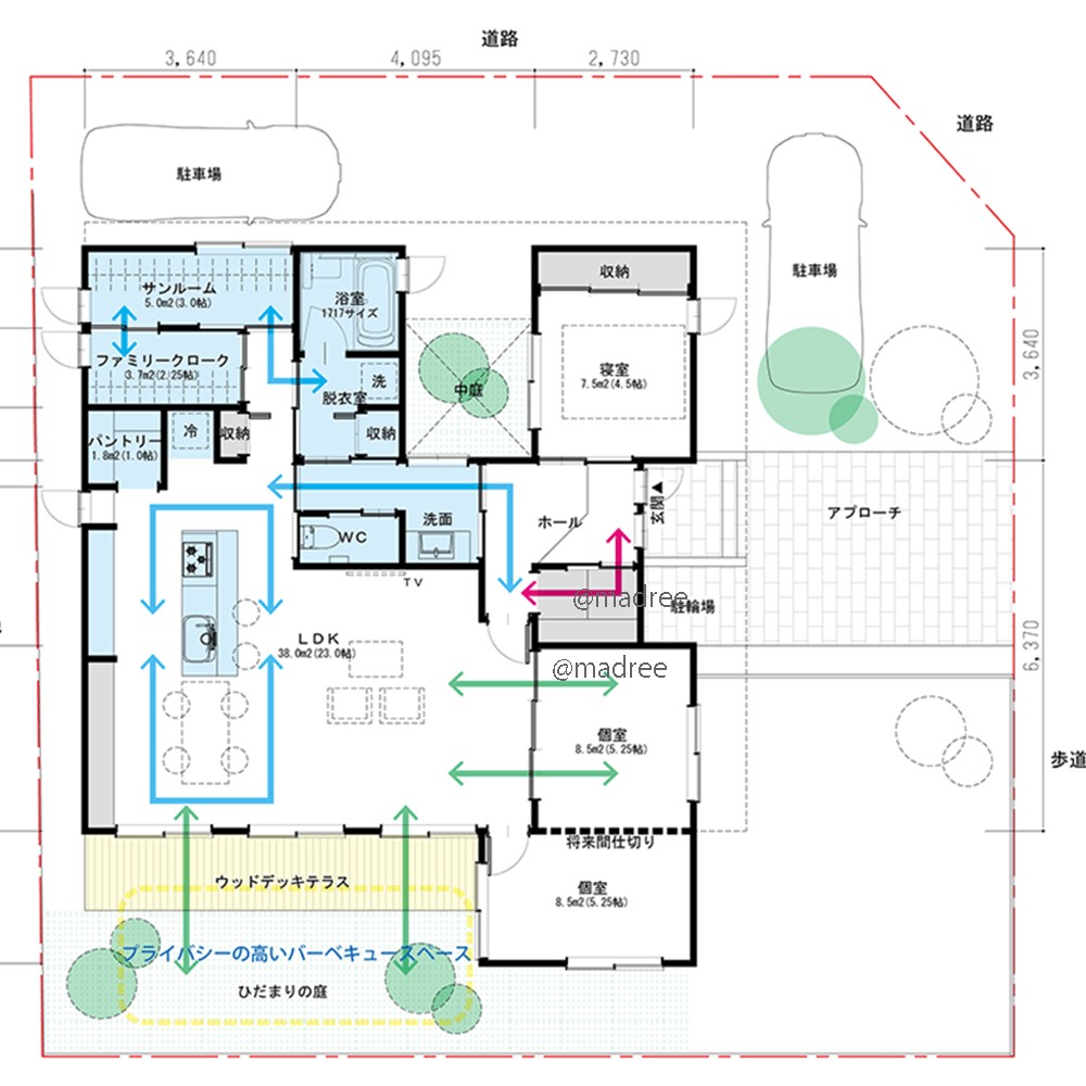コロナ禍でも安心のすぐ手洗い動線、空間の広がり感じる開放的な平屋