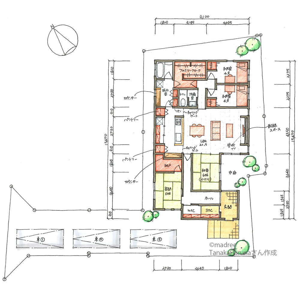 玄関直結の自宅教室がある平屋