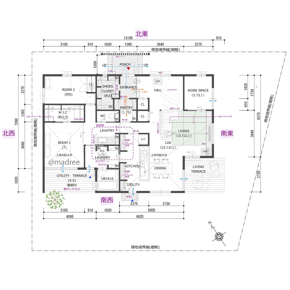 アウトドアリビングで特別な時を、趣味を楽しむ終の住処の平屋