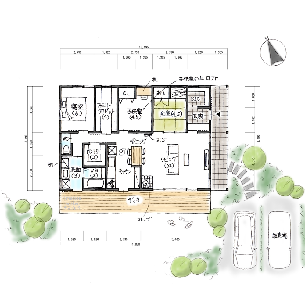 四季を感じる広いテラスと庭がある平屋