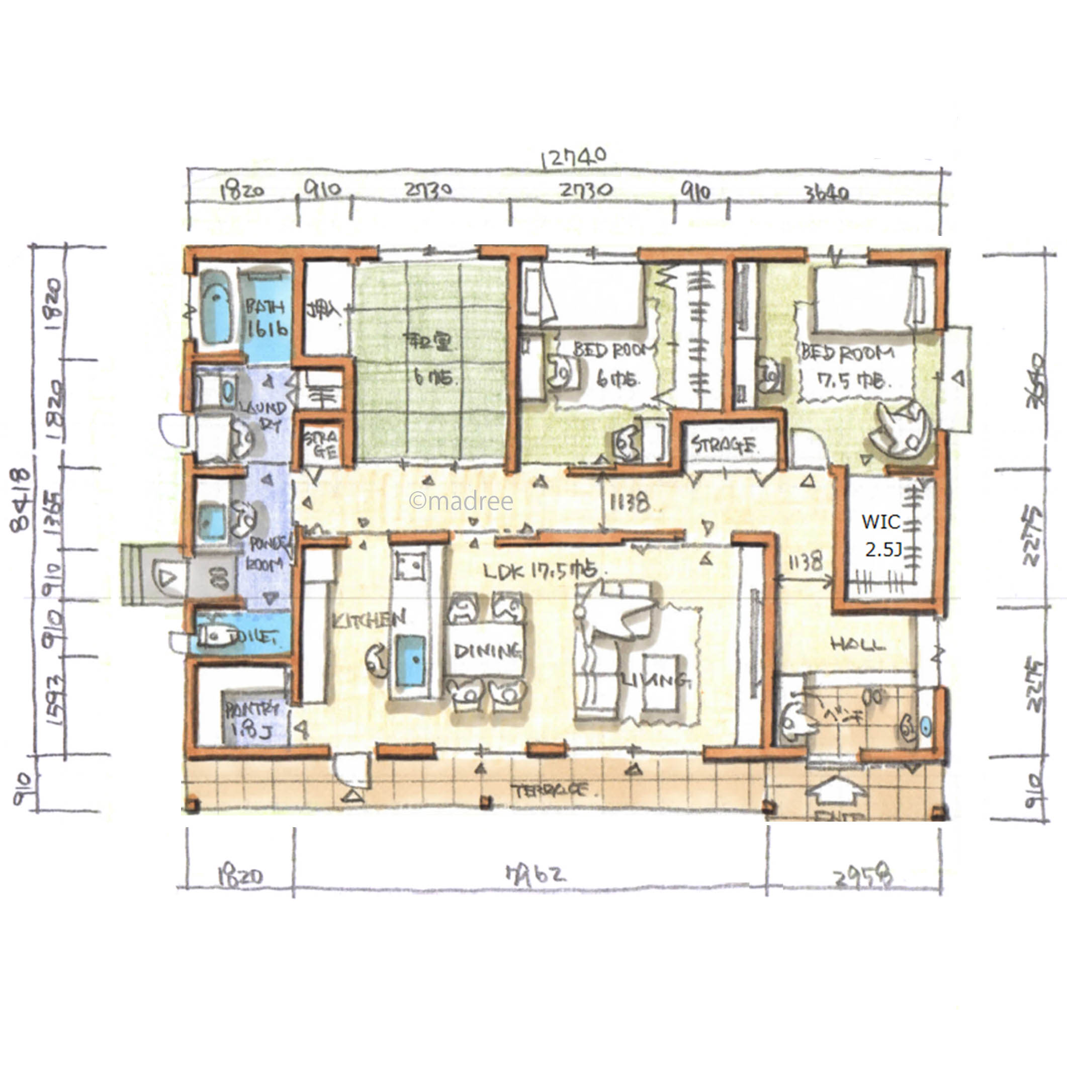 自然光が心地良いリビングに家族集う、シニアに優しい大人の平屋