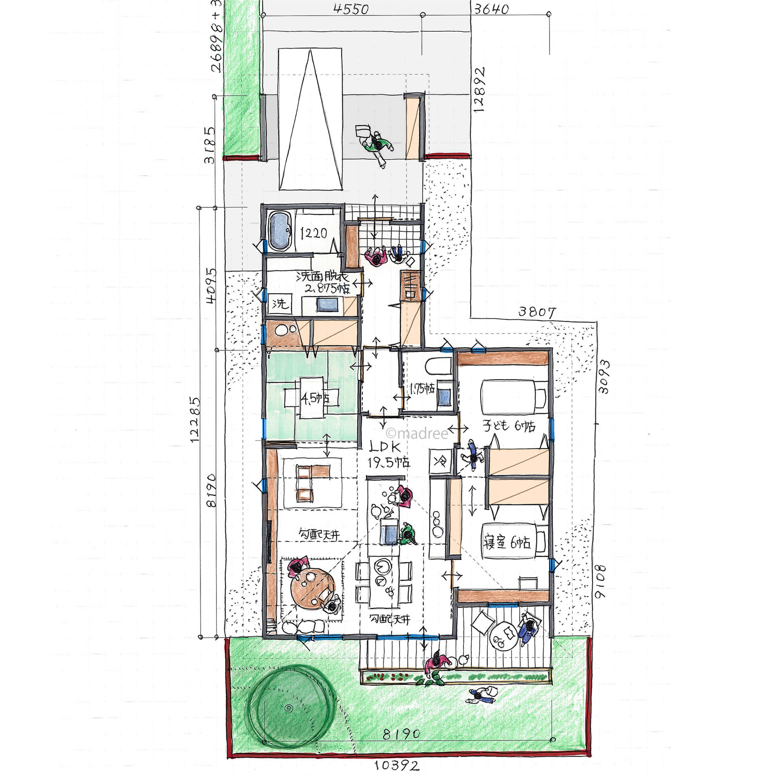 成長と共にプライベートにも配慮できる、LDKから寝室へ繋がりを持つ平屋