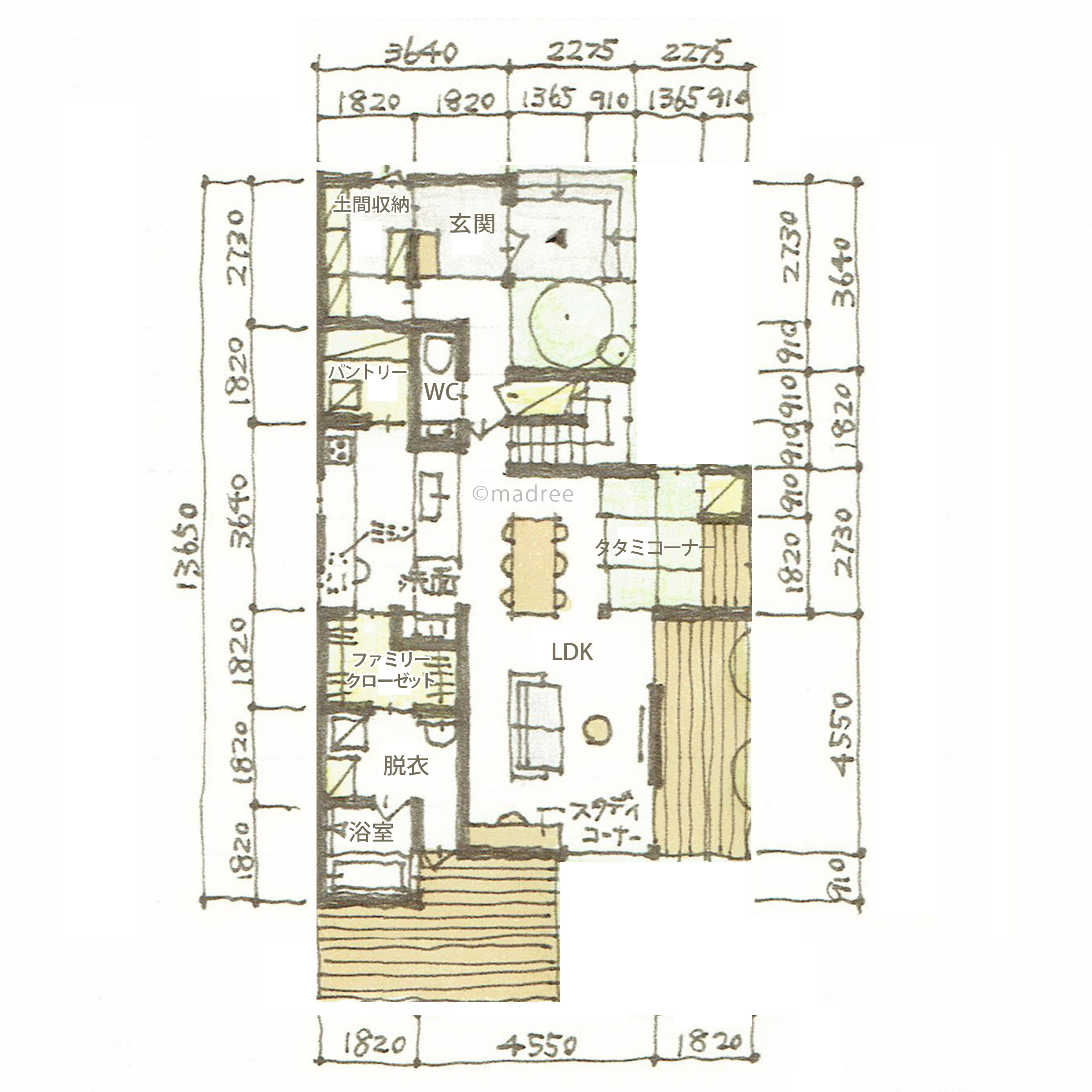 広めの土間収納で片付け楽々！キッチンからの家事裏動線で生活感を見せない間取り