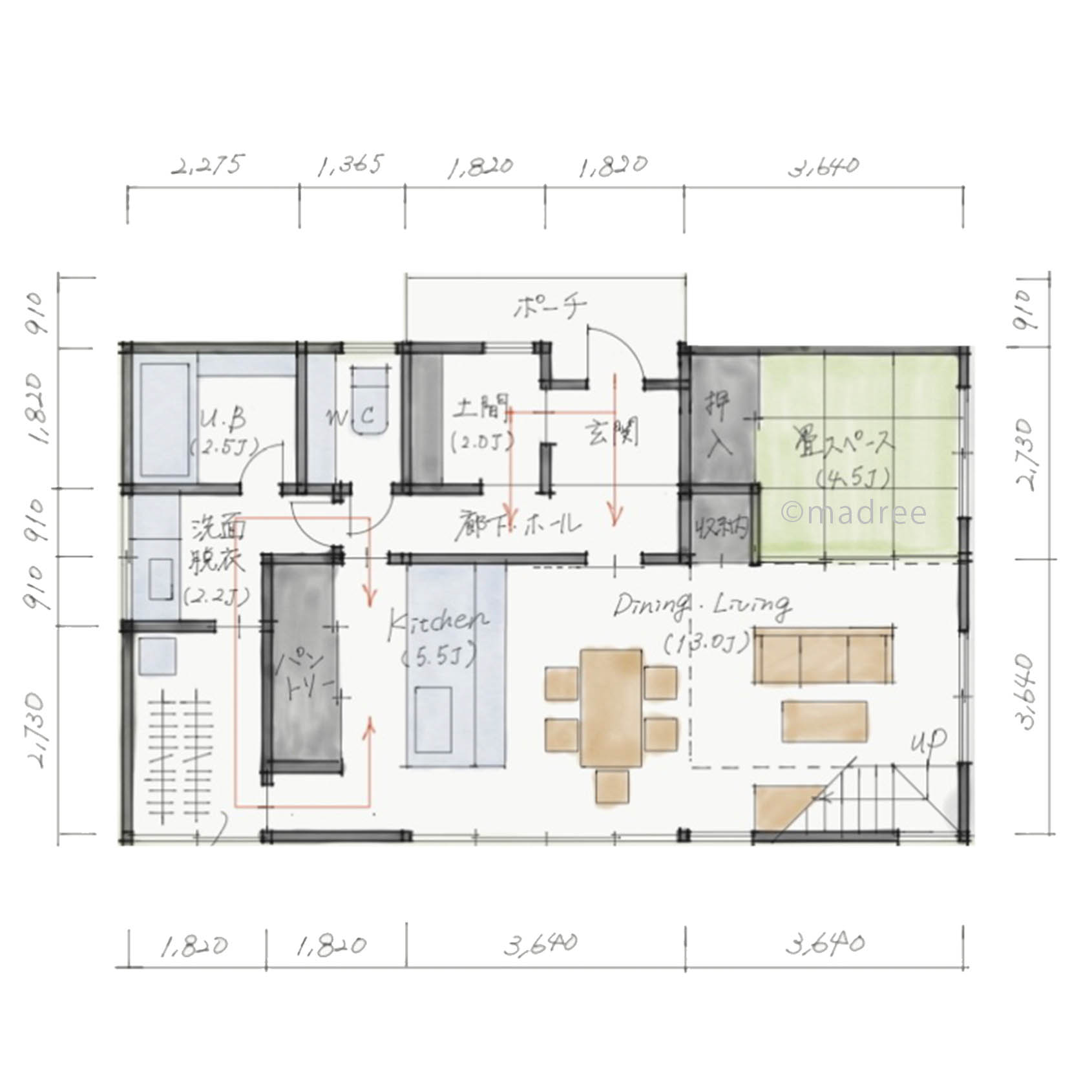 開放性の高い家族空間もプライバシーを確保した個々の空間も両立した5人家族が快適に過ごせる間取り