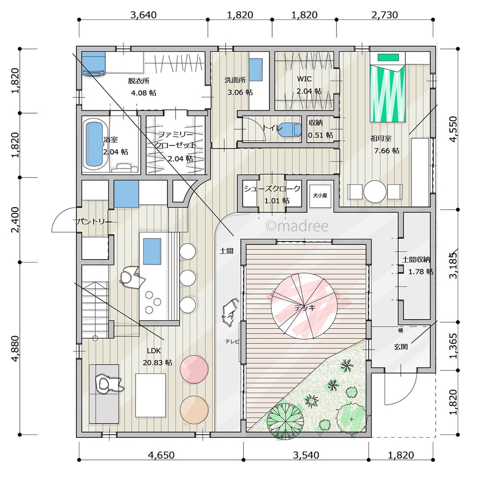 土間とデッキの回遊空間でペットが元気に走り回る！スキップフロアでリズミカルな間取り