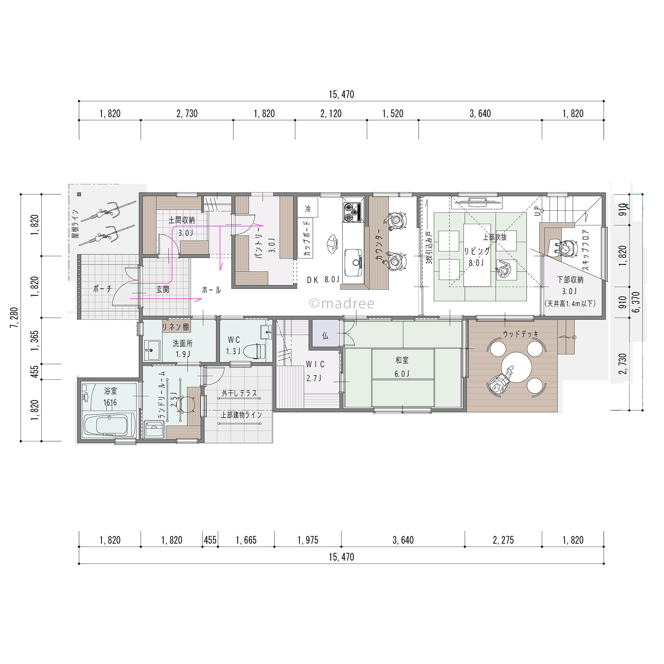 たっぷりの収納と機能的な空間と動線で暮らしにゆとりが持てる家